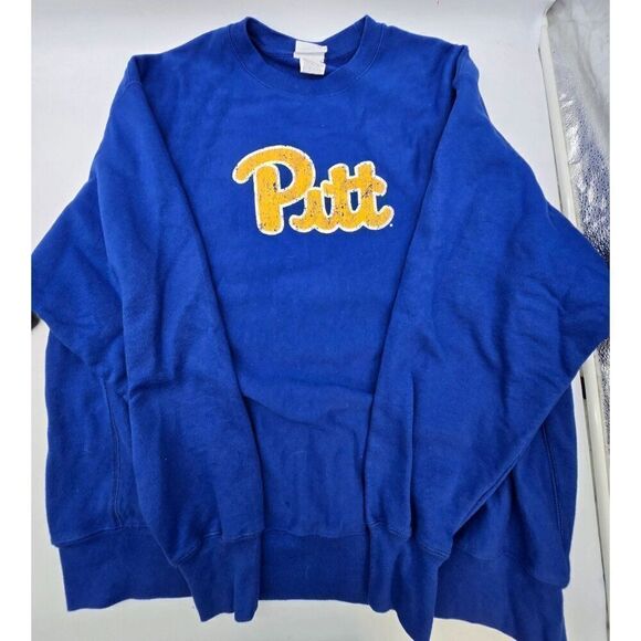 Vintage Champion "Pitt" Reverse Weave Sweatshirt 2XL Blue & Gold - Picture 4 of 7